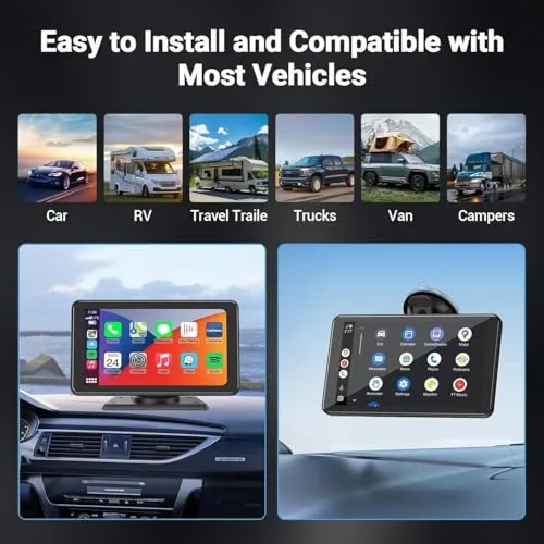 Apple Carplay Wireless Portable Touchscreen Car Stereo Bluetooth Voice Control 7" Apple Car Play & Android Auto Car Audio HD Screen with 1080p Backup Camera GPS Navigation/Mirror Link Fits All Cars