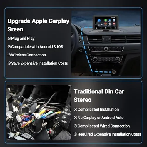 Apple Carplay Wireless Portable Touchscreen Car Stereo Bluetooth Voice Control 7" Apple Car Play & Android Auto Car Audio HD Screen with 1080p Backup Camera GPS Navigation/Mirror Link Fits All Cars