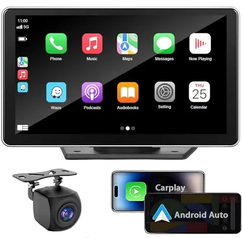 Apple Carplay Wireless Portable Touchscreen Car Stereo Bluetooth Voice Control 7" Apple Car Play & Android Auto Car Audio HD Screen with 1080p Backup Camera GPS Navigation/Mirror Link Fits All Cars