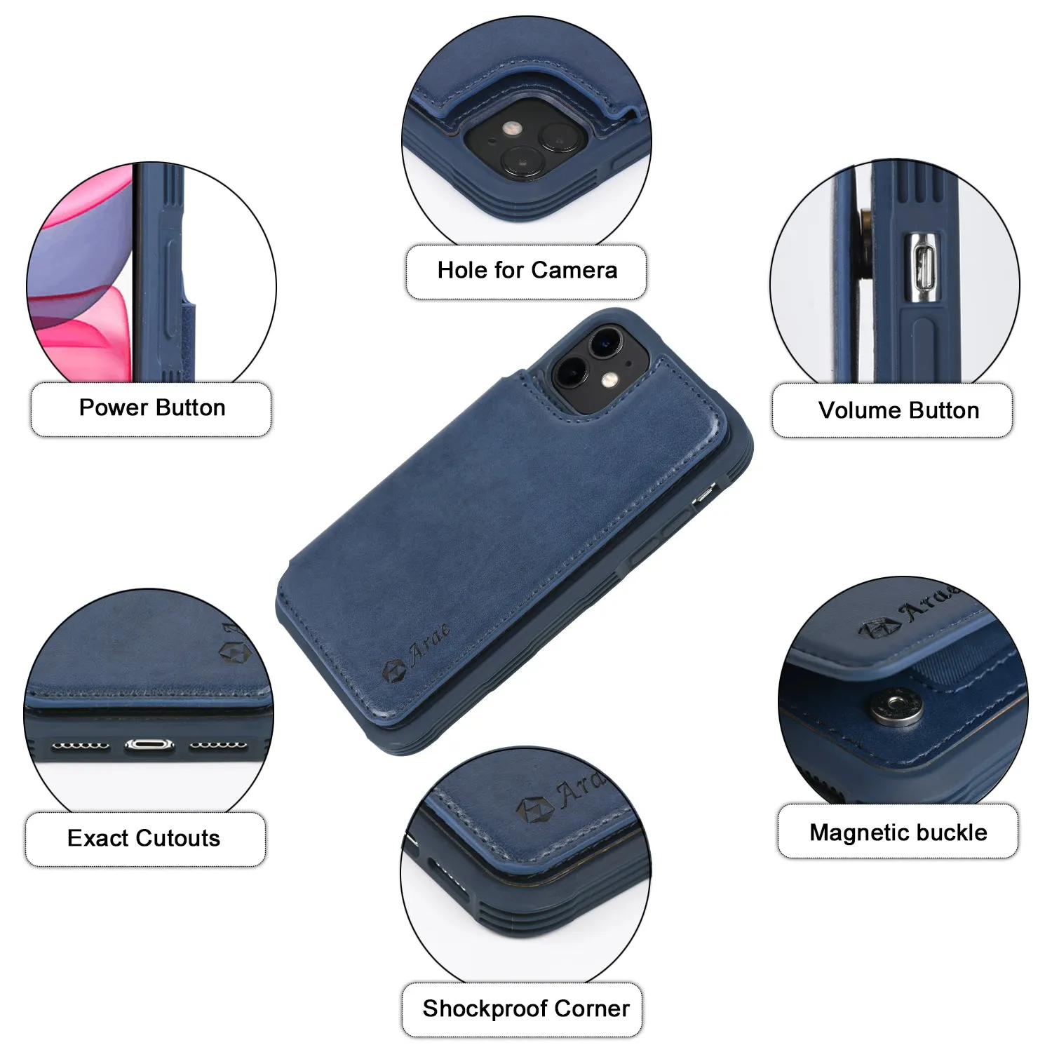 Arae Case for iPhone 11 PU Leather Wallet Case with Card Pockets Back Flip Cover for iPhone 11 6.1 inch 2019