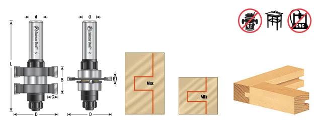 Architectural Stile & Rail Router Bit Set | 1 15⁄32 Dia x 1" x 1⁄2 Shank | 55428 | 738685554289