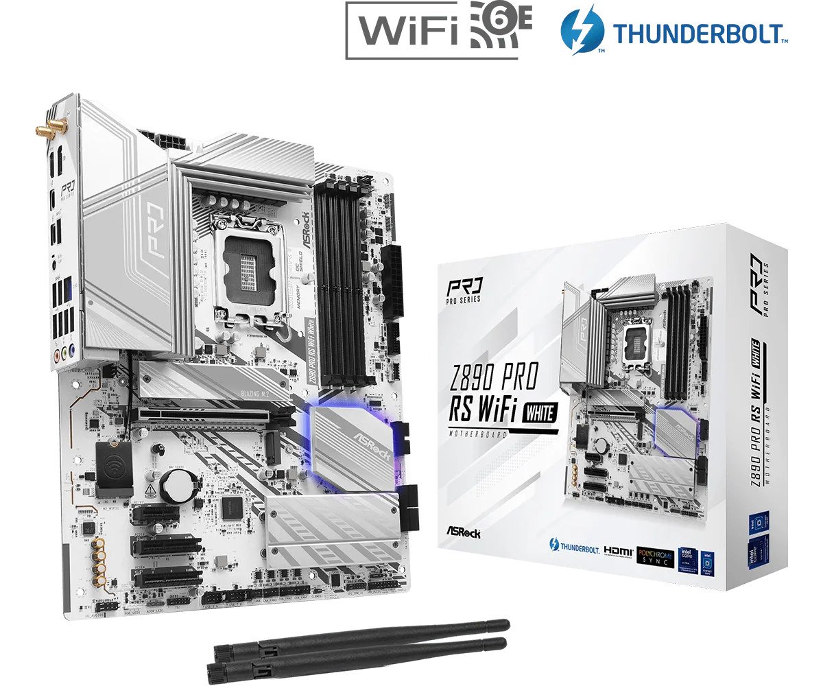 ASRock Z890 Pro RS WiFi White 白色 DDR5,LGA 1851 ATX Motherboard