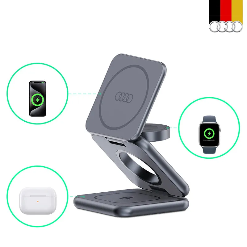 Audi 3-in-1 Foldable & Portable Magnetic Wireless Charger