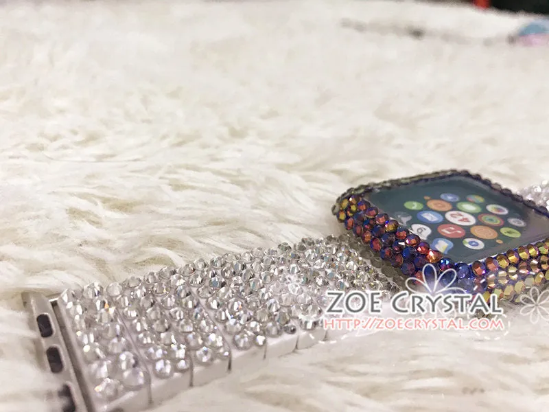 Bedazzled Apple Watch Bling Volcano Blue Flame Crystal Case Cover Protector w White Swarovski Rhinestone iWatch Band / Strap