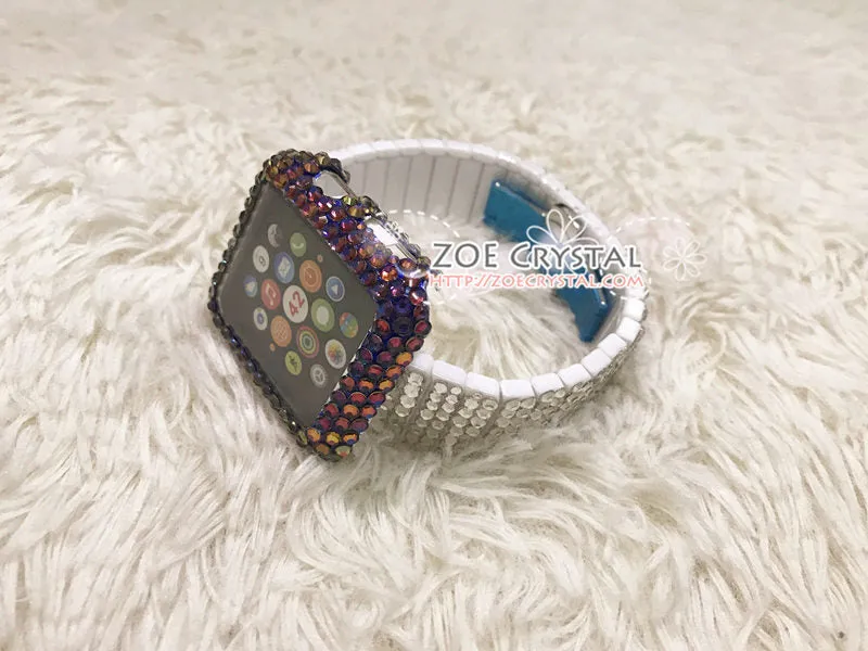 Bedazzled Apple Watch Bling Volcano Blue Flame Crystal Case Cover Protector w White Swarovski Rhinestone iWatch Band / Strap