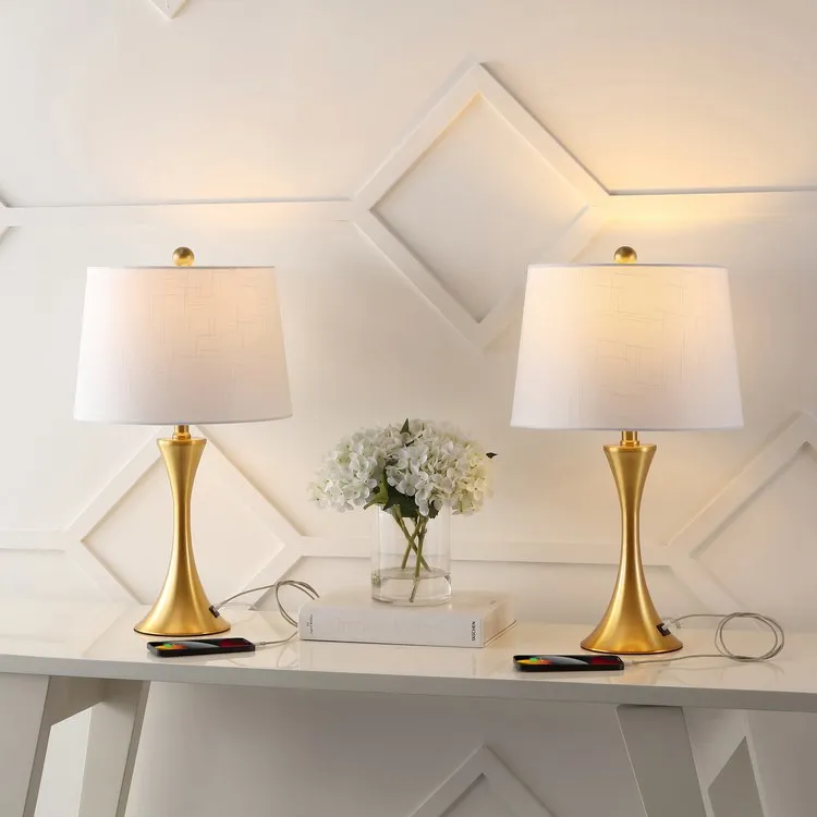 Bennett 22.75" Hourglass LED Table Lamps with USB Charging Port Set of 2 - Brass Gold