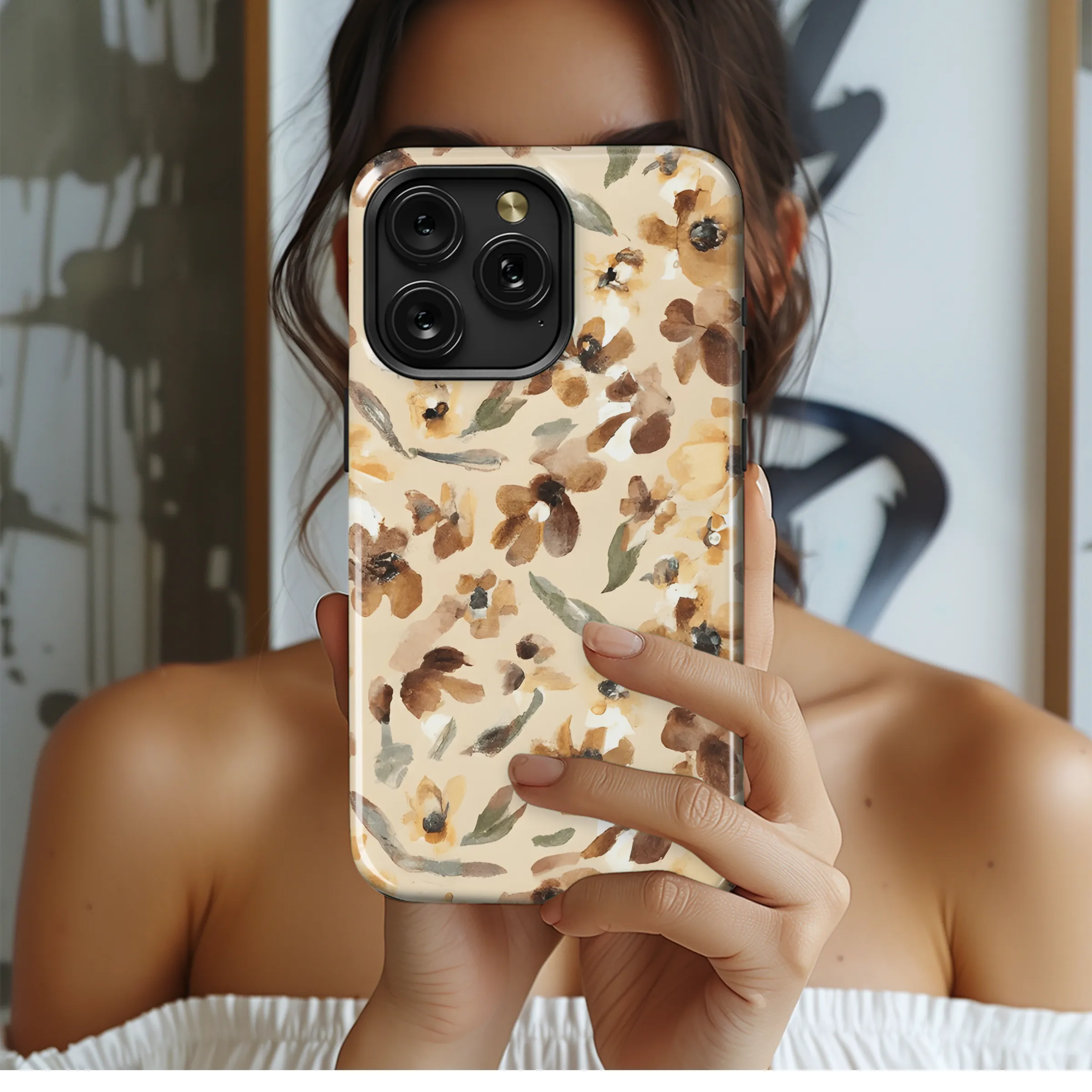 Boho Mustard Yellow Floral Phone Case iPhone Samsung Cover Pixel 3438