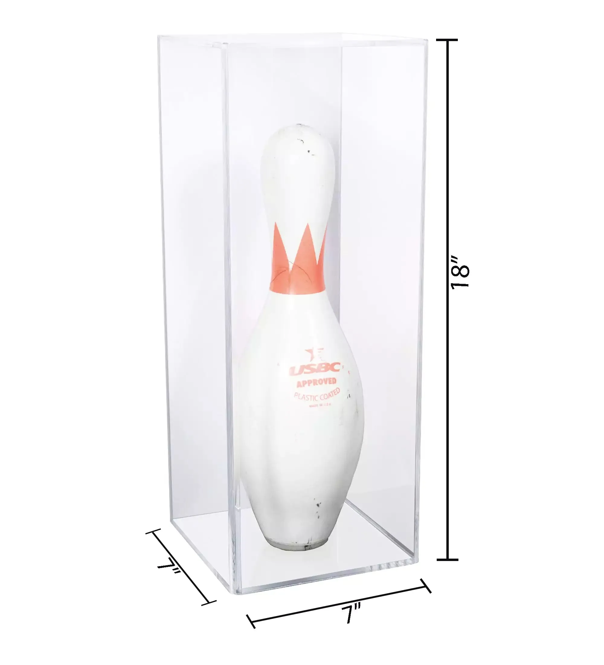 Bowling Pin Display Case with Slide Back (Table Top or Wall Mount) 7" x 7" x 18" (D08/A102)