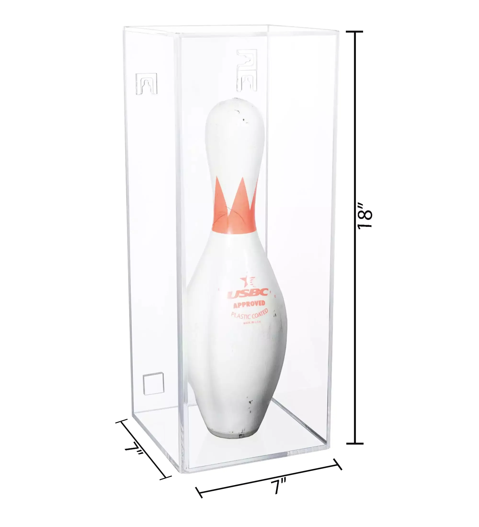 Bowling Pin Display Case with Slide Back (Table Top or Wall Mount) 7" x 7" x 18" (D08/A102)