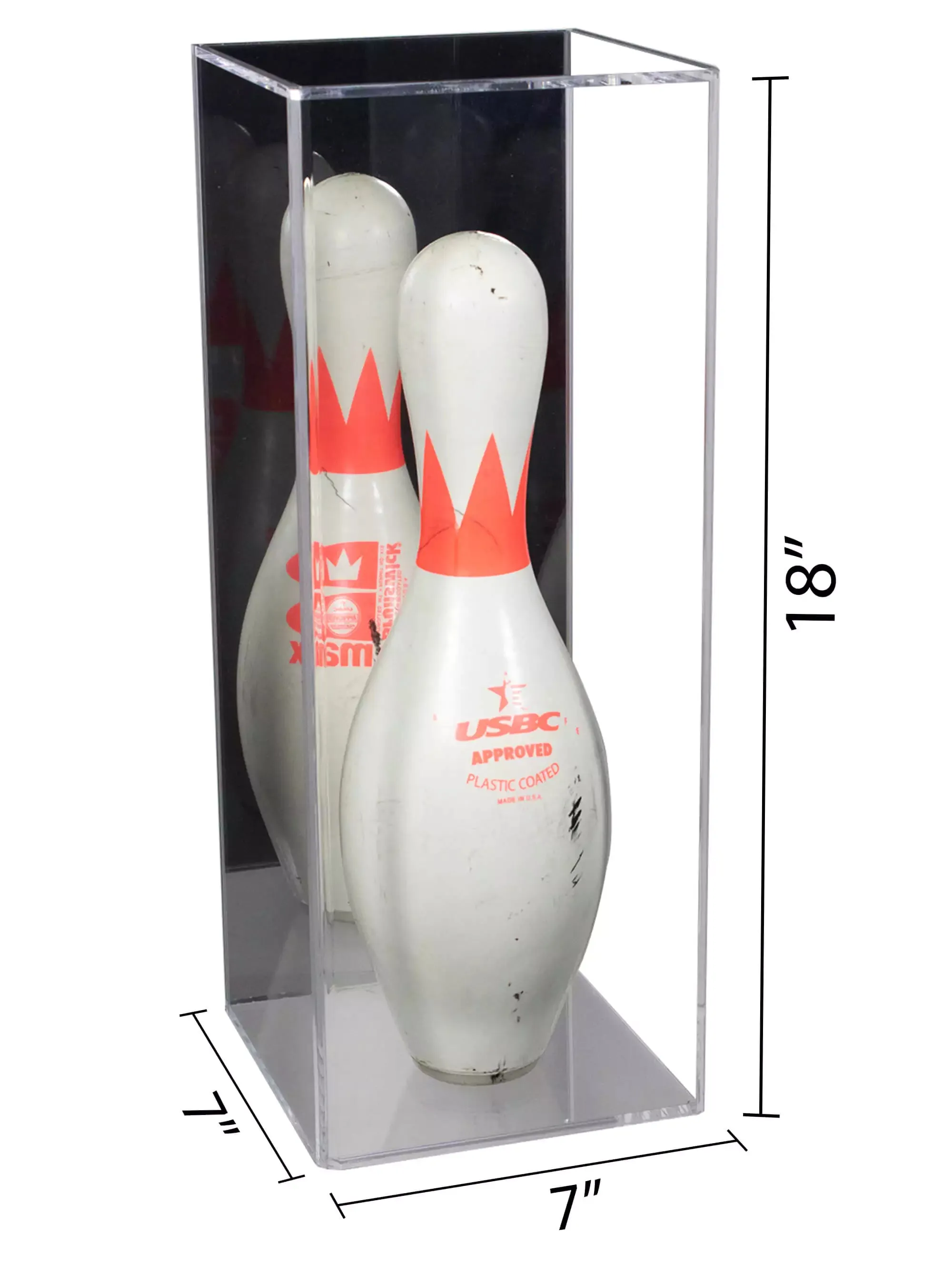 Bowling Pin Display Case with Slide Back (Table Top or Wall Mount) 7" x 7" x 18" (D08/A102)