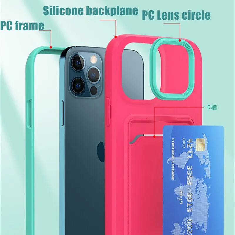 Bright Colour Silicone Card Holder Phone Case For iPhone 13 | 14 | 15 Models