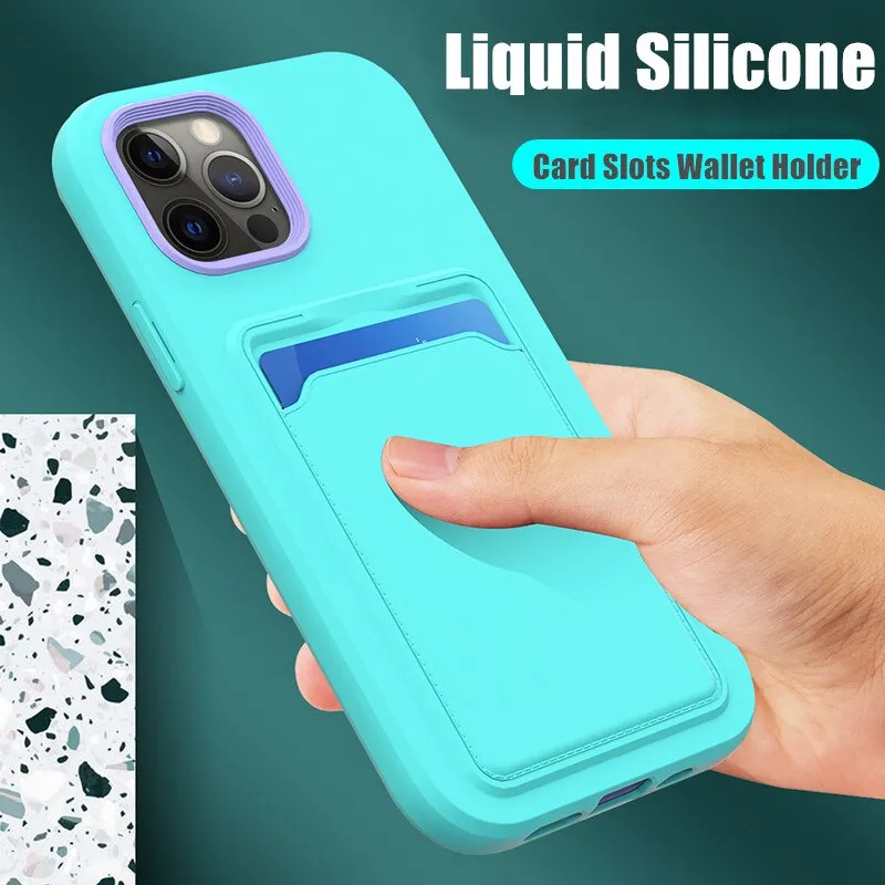 Bright Colour Silicone Card Holder Phone Case For iPhone 13 | 14 | 15 Models