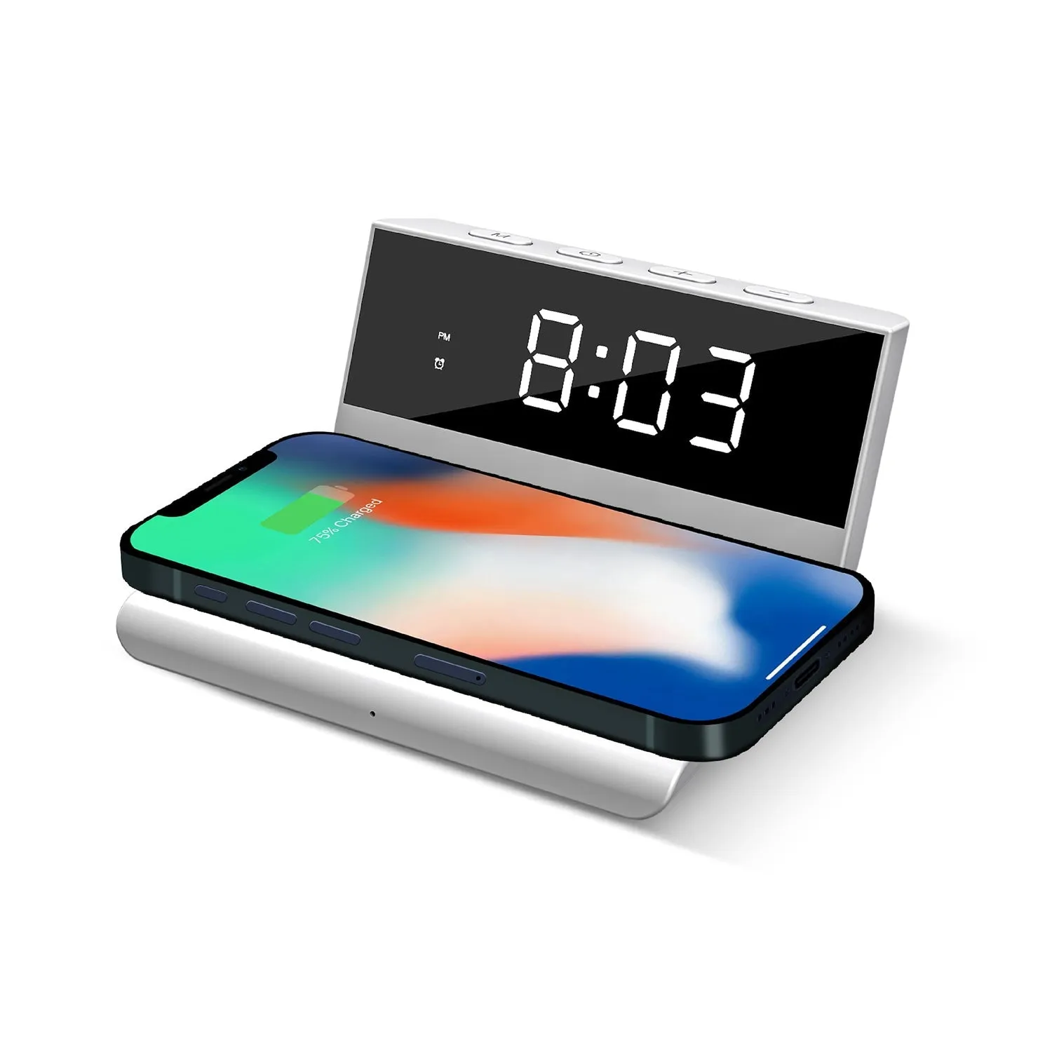 Brookstone Desk LED Alarm Clock 15W Wireless Charger for iPhone, Samsung, and AirPods | Wireless Charger Clock | Phone Charger Clock