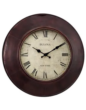 Bulova Watford Aged Bronze Metal Wall Clock - Parchment Dial - Roman Numerals