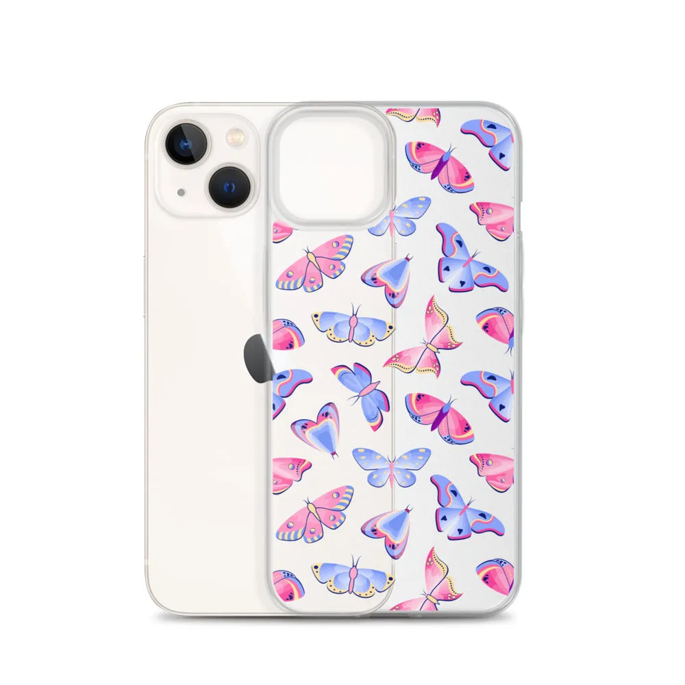 Butterfly Clear iPhone 16 15 14 13 12 Pro Max Case, Blue Pink Print Cute Aesthetic iPhone 11 Mini SE XS XR X 8 7 Clear Transparent Cover