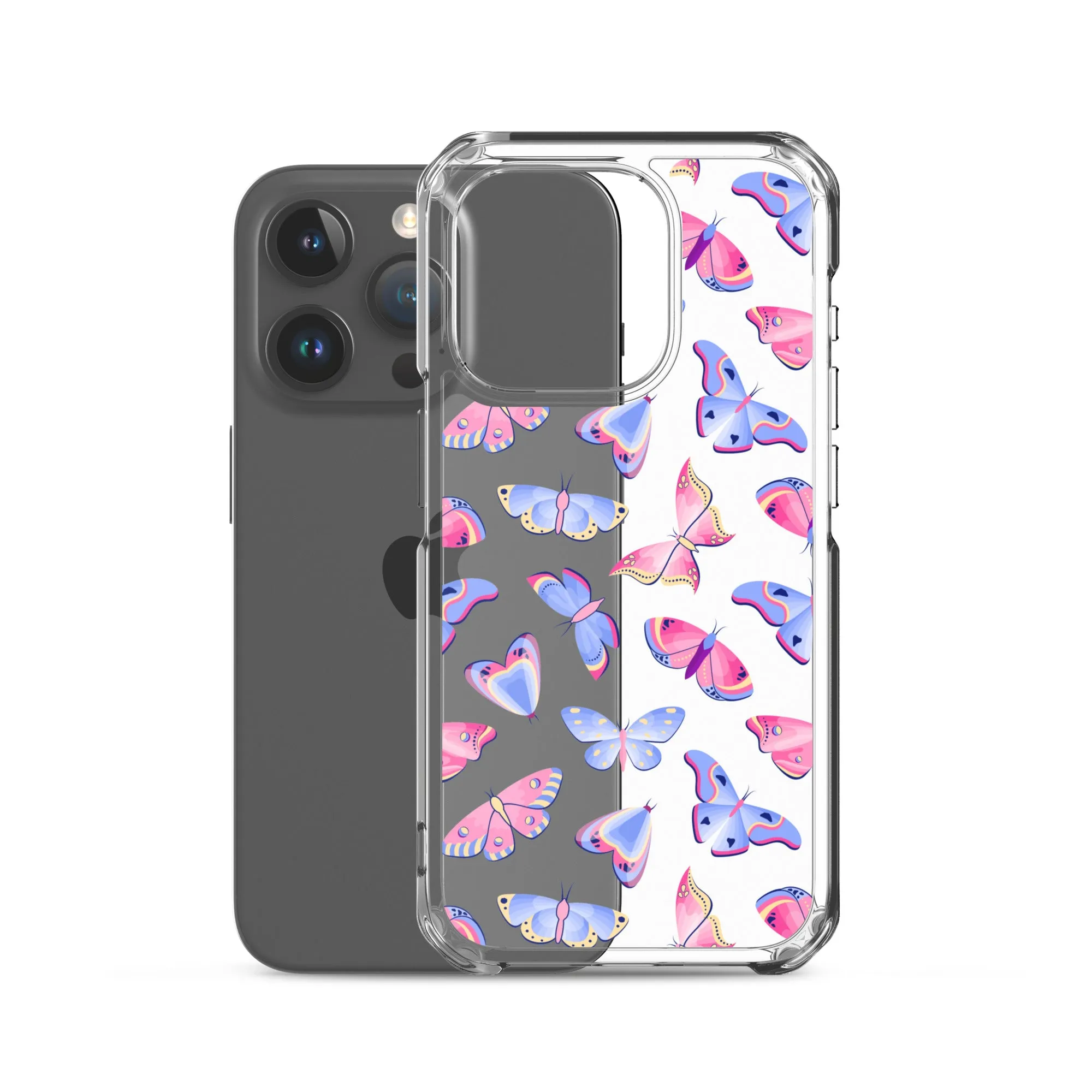 Butterfly Clear iPhone 16 15 14 13 12 Pro Max Case, Blue Pink Print Cute Aesthetic iPhone 11 Mini SE XS XR X 8 7 Clear Transparent Cover