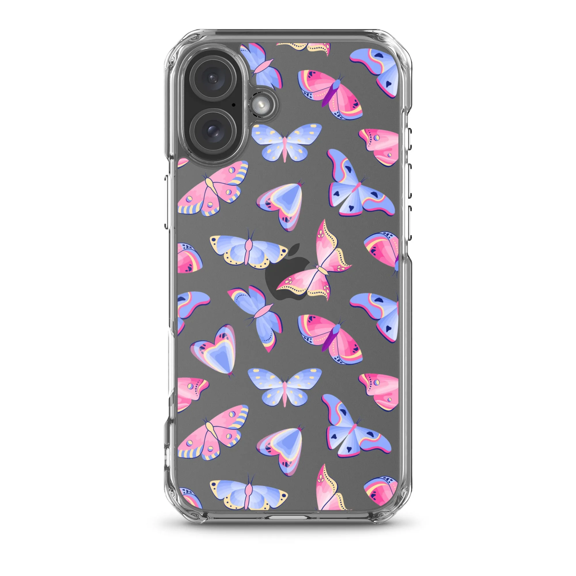 Butterfly Clear iPhone 16 15 14 13 12 Pro Max Case, Blue Pink Print Cute Aesthetic iPhone 11 Mini SE XS XR X 8 7 Clear Transparent Cover