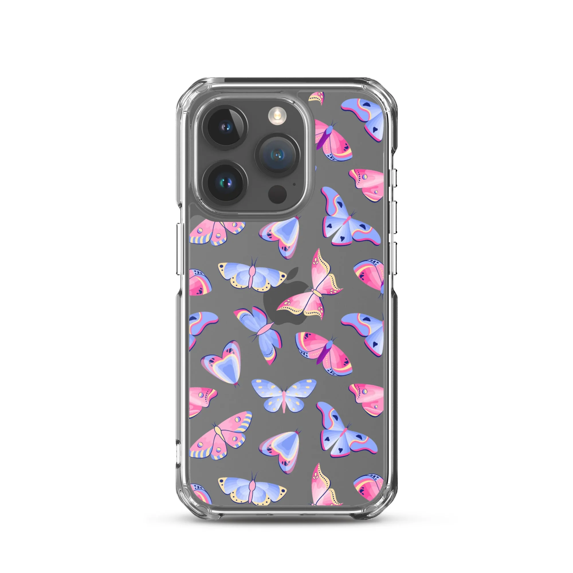 Butterfly Clear iPhone 16 15 14 13 12 Pro Max Case, Blue Pink Print Cute Aesthetic iPhone 11 Mini SE XS XR X 8 7 Clear Transparent Cover