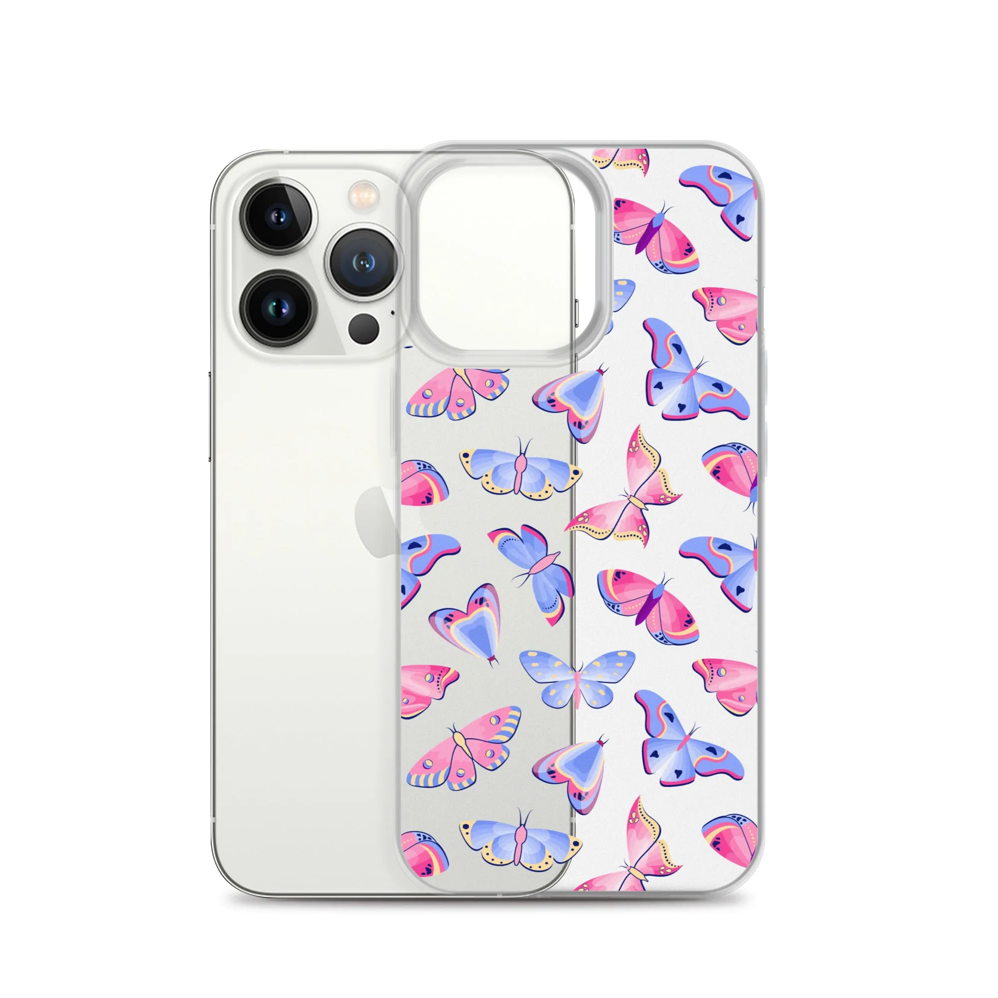 Butterfly Clear iPhone 16 15 14 13 12 Pro Max Case, Blue Pink Print Cute Aesthetic iPhone 11 Mini SE XS XR X 8 7 Clear Transparent Cover