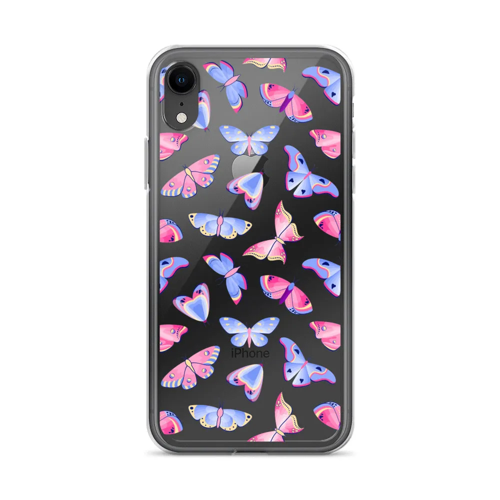 Butterfly Clear iPhone 16 15 14 13 12 Pro Max Case, Blue Pink Print Cute Aesthetic iPhone 11 Mini SE XS XR X 8 7 Clear Transparent Cover