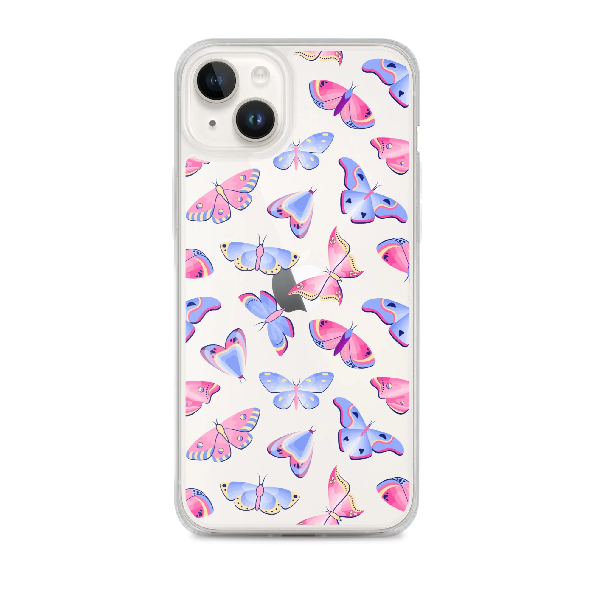 Butterfly Clear iPhone 16 15 14 13 12 Pro Max Case, Blue Pink Print Cute Aesthetic iPhone 11 Mini SE XS XR X 8 7 Clear Transparent Cover