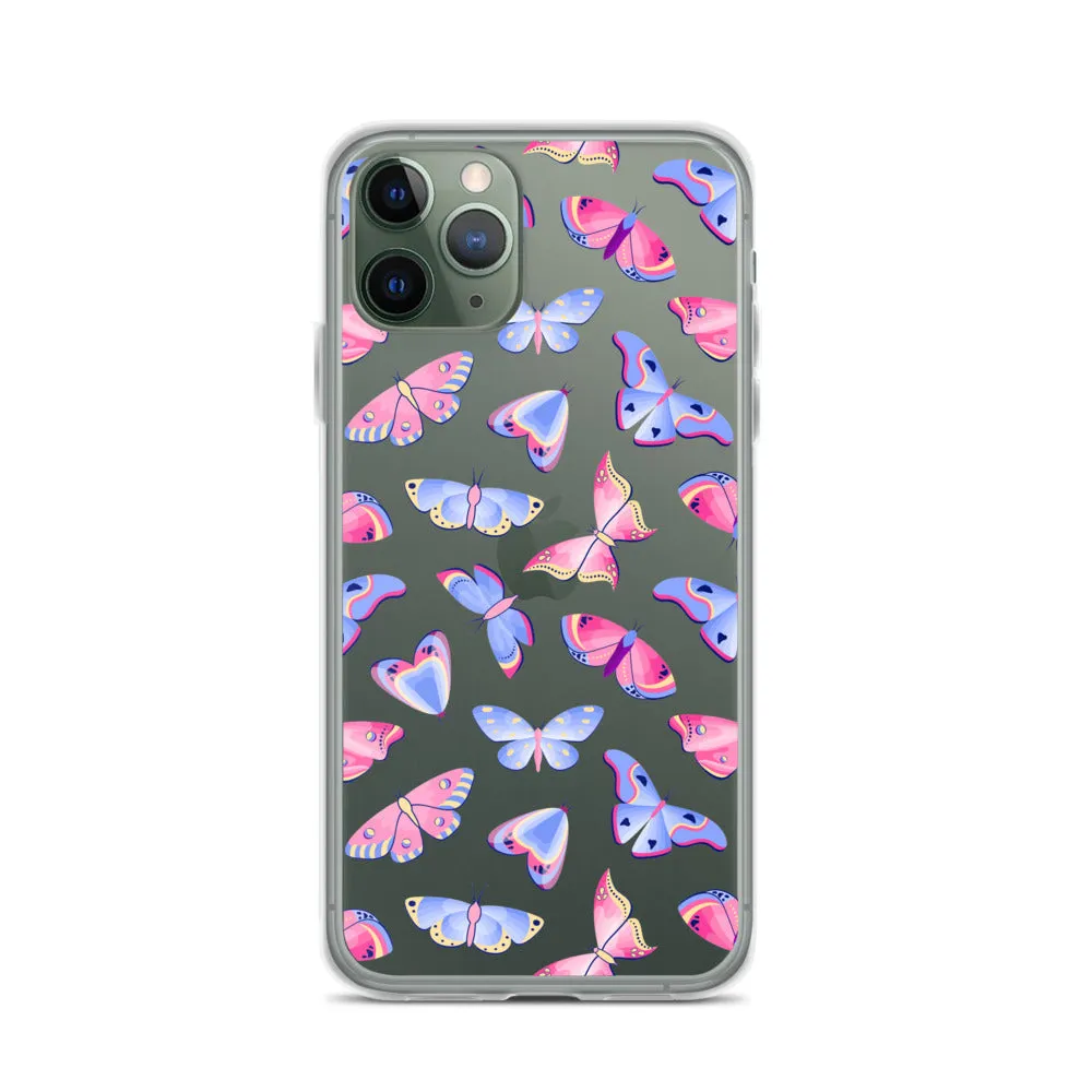 Butterfly Clear iPhone 16 15 14 13 12 Pro Max Case, Blue Pink Print Cute Aesthetic iPhone 11 Mini SE XS XR X 8 7 Clear Transparent Cover