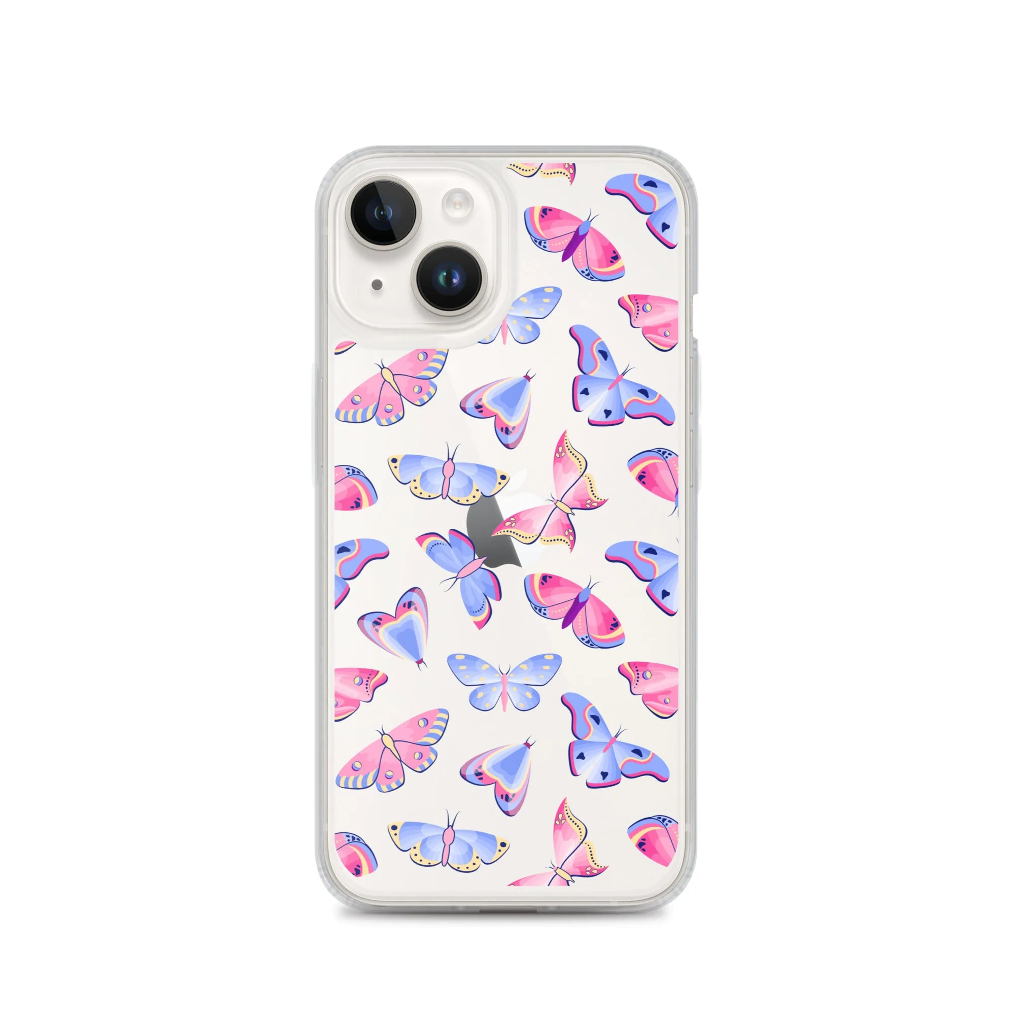 Butterfly Clear iPhone 16 15 14 13 12 Pro Max Case, Blue Pink Print Cute Aesthetic iPhone 11 Mini SE XS XR X 8 7 Clear Transparent Cover