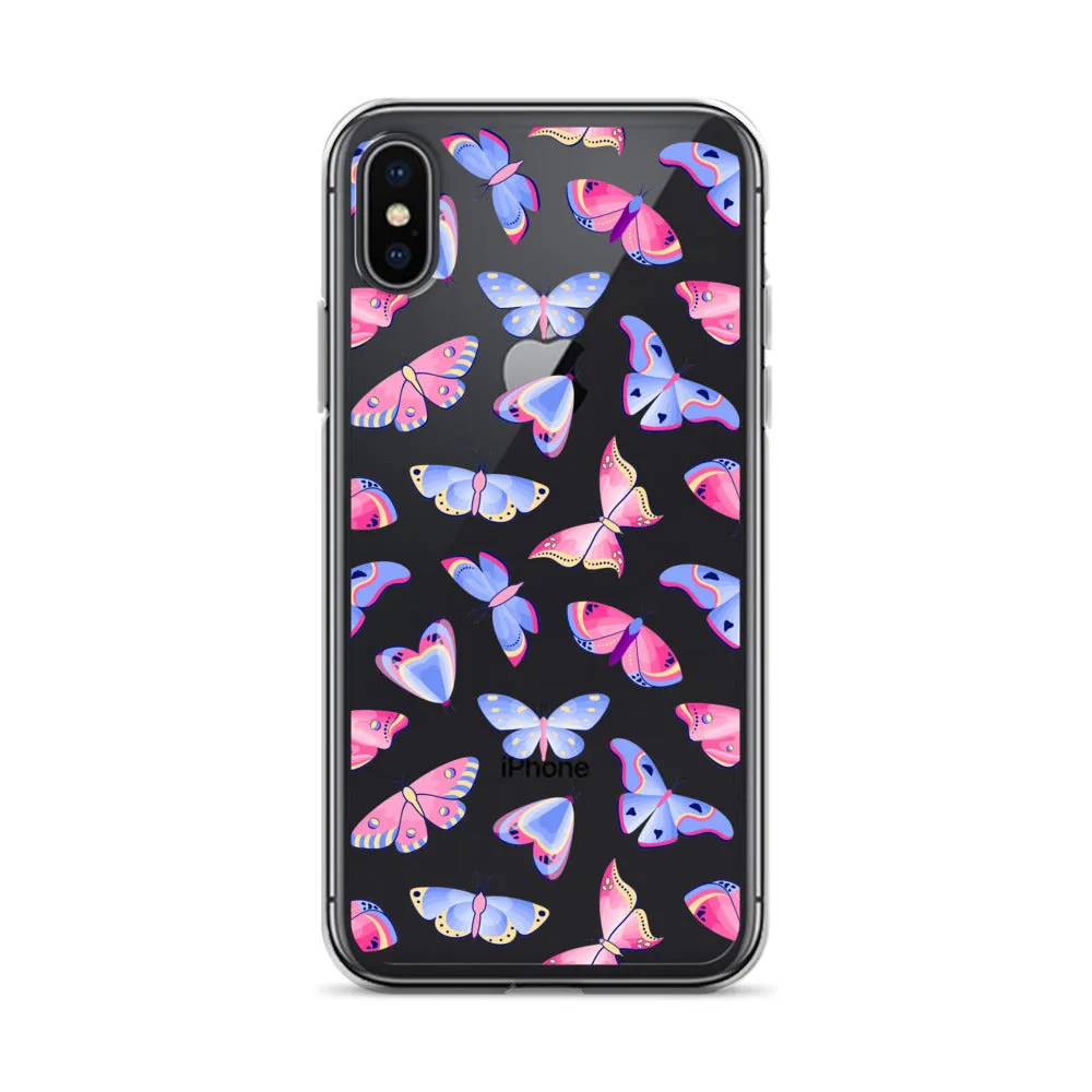 Butterfly Clear iPhone 16 15 14 13 12 Pro Max Case, Blue Pink Print Cute Aesthetic iPhone 11 Mini SE XS XR X 8 7 Clear Transparent Cover