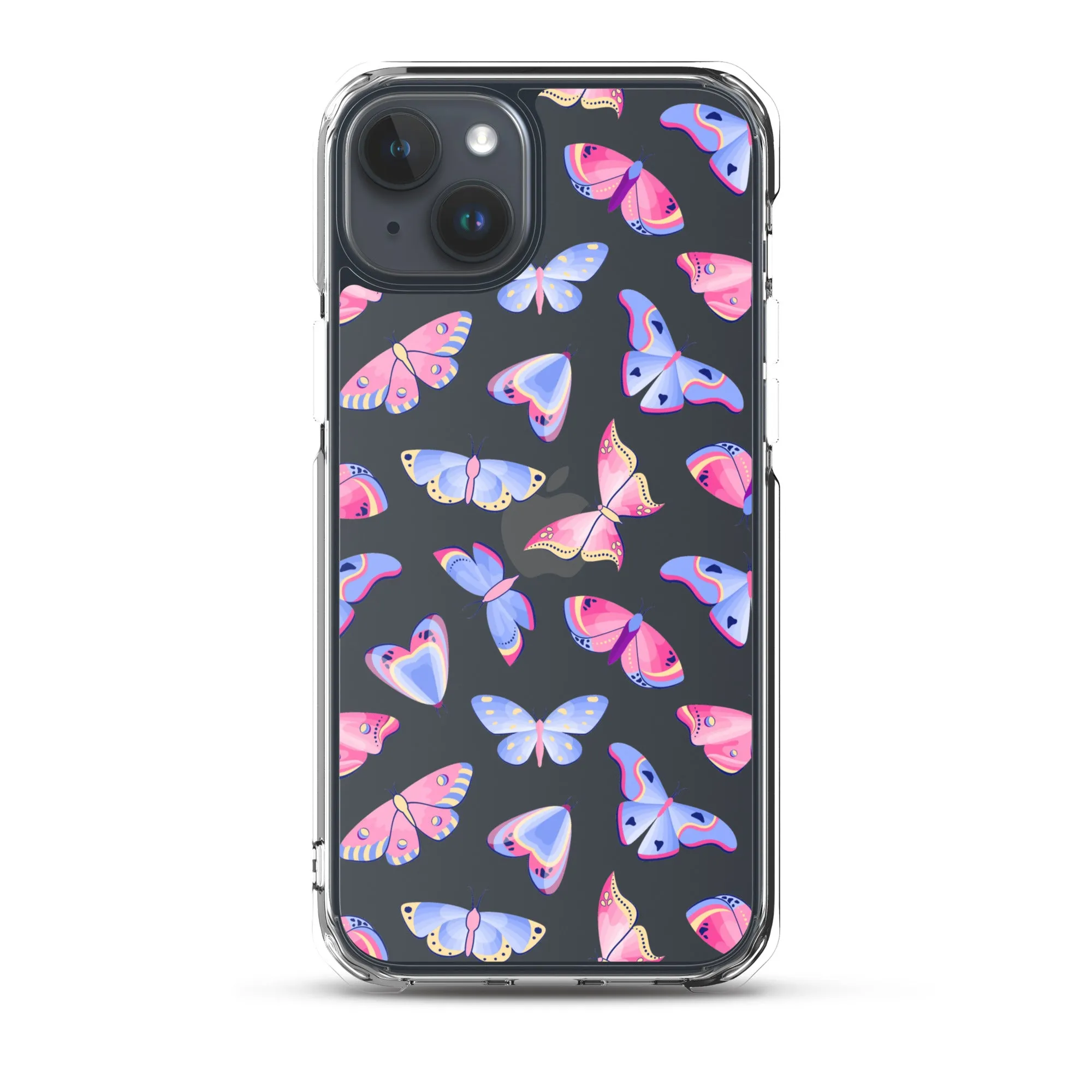 Butterfly Clear iPhone 16 15 14 13 12 Pro Max Case, Blue Pink Print Cute Aesthetic iPhone 11 Mini SE XS XR X 8 7 Clear Transparent Cover