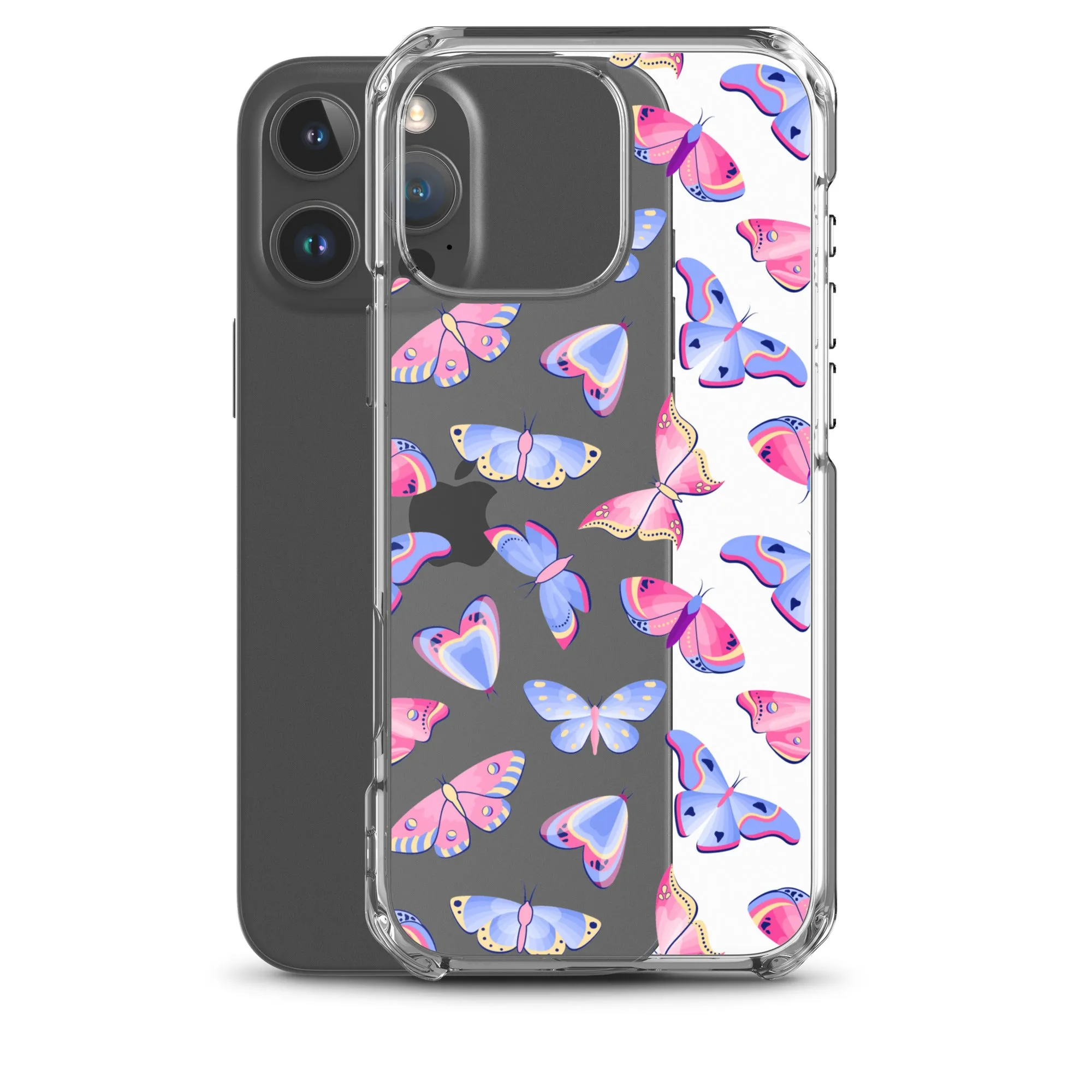 Butterfly Clear iPhone 16 15 14 13 12 Pro Max Case, Blue Pink Print Cute Aesthetic iPhone 11 Mini SE XS XR X 8 7 Clear Transparent Cover