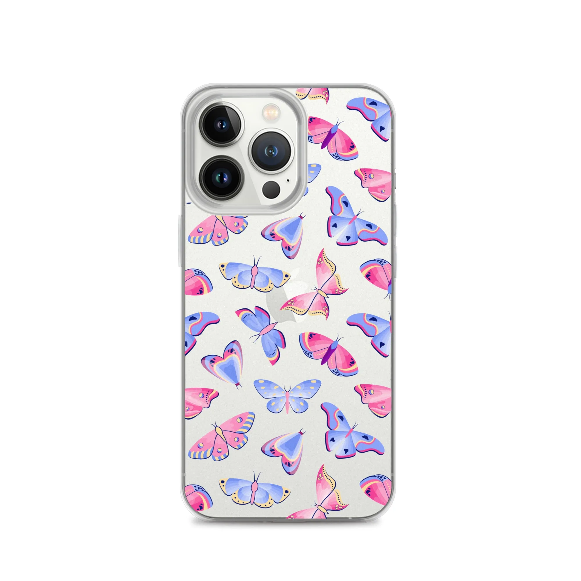 Butterfly Clear iPhone 16 15 14 13 12 Pro Max Case, Blue Pink Print Cute Aesthetic iPhone 11 Mini SE XS XR X 8 7 Clear Transparent Cover