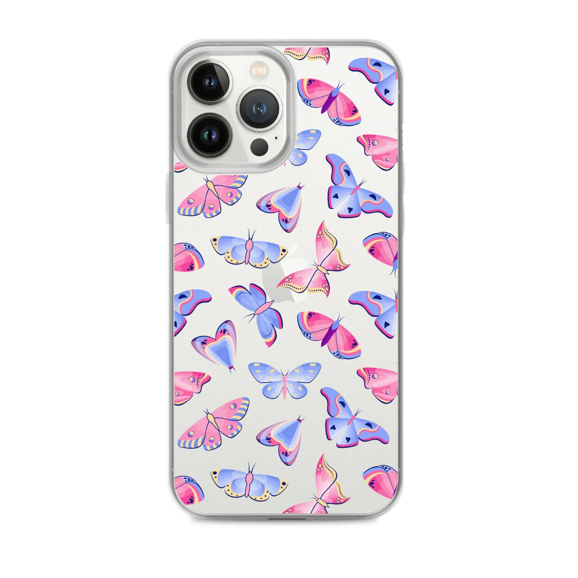 Butterfly Clear iPhone 16 15 14 13 12 Pro Max Case, Blue Pink Print Cute Aesthetic iPhone 11 Mini SE XS XR X 8 7 Clear Transparent Cover