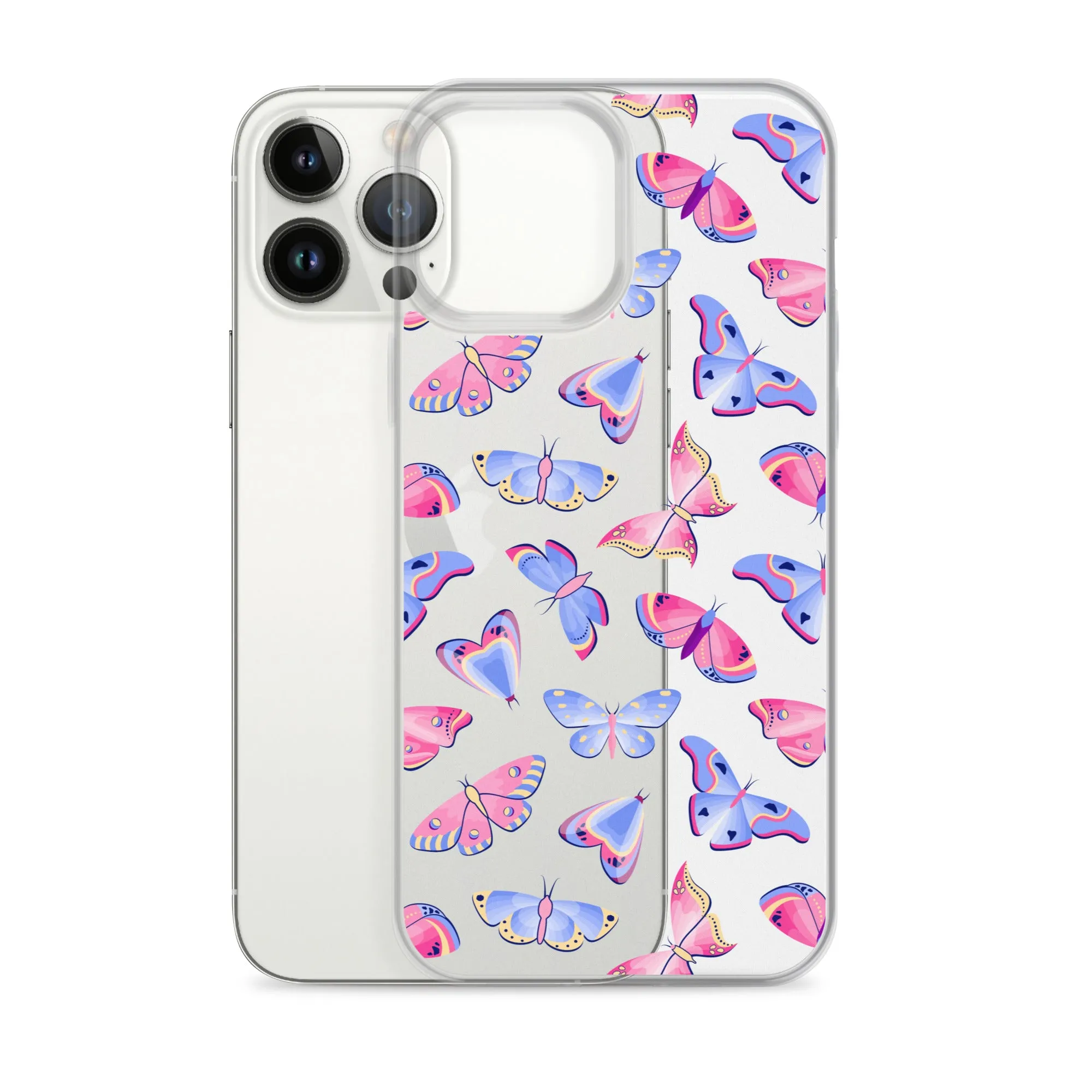 Butterfly Clear iPhone 16 15 14 13 12 Pro Max Case, Blue Pink Print Cute Aesthetic iPhone 11 Mini SE XS XR X 8 7 Clear Transparent Cover