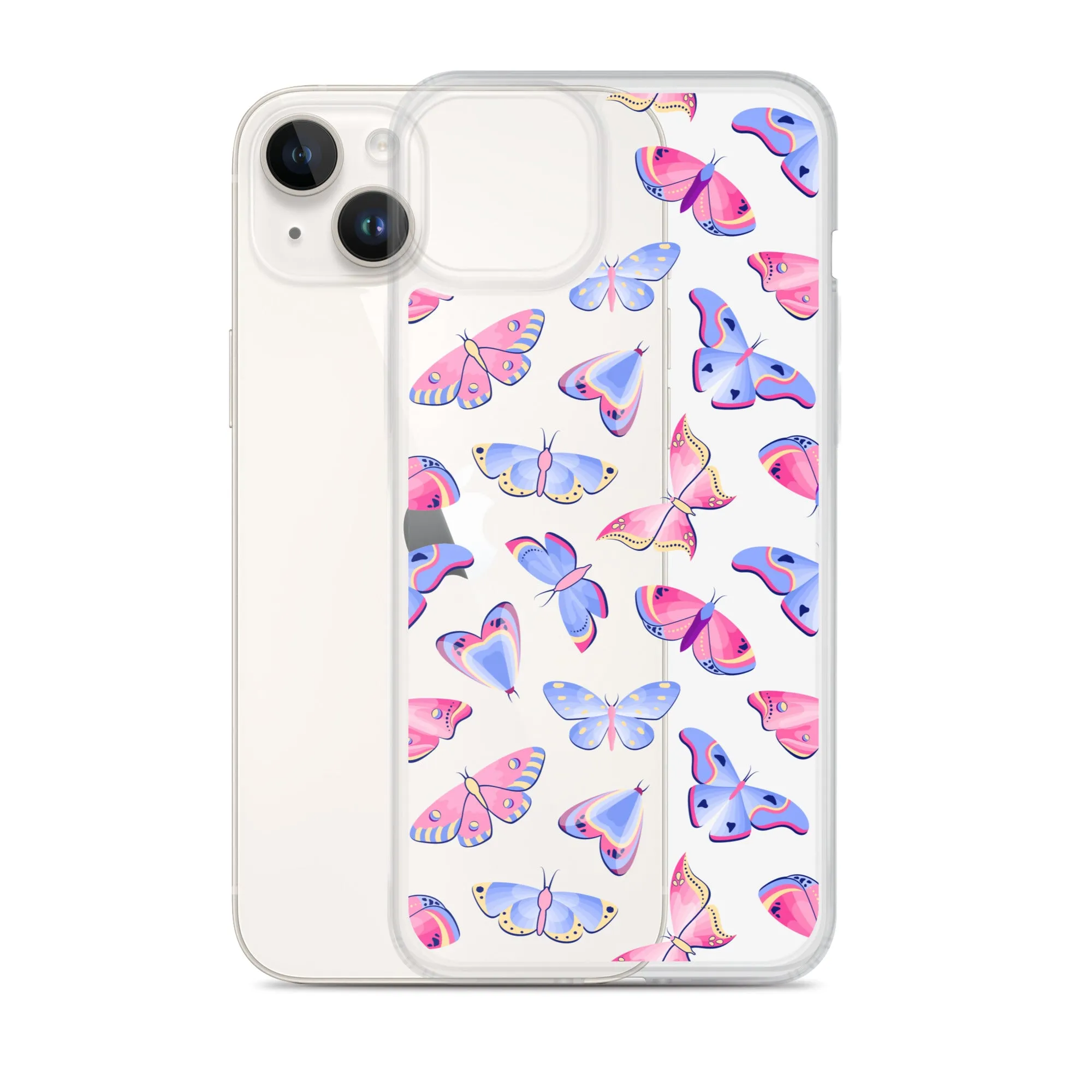 Butterfly Clear iPhone 16 15 14 13 12 Pro Max Case, Blue Pink Print Cute Aesthetic iPhone 11 Mini SE XS XR X 8 7 Clear Transparent Cover