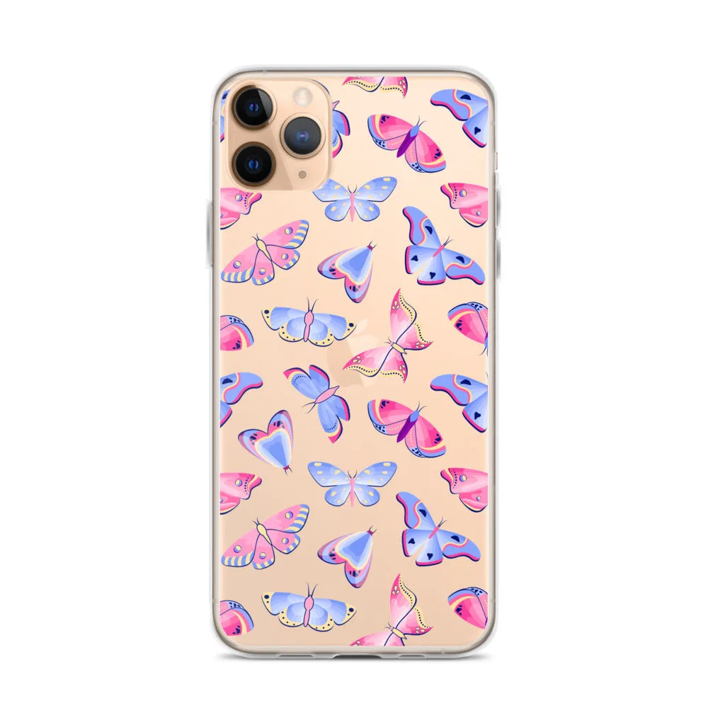 Butterfly Clear iPhone 16 15 14 13 12 Pro Max Case, Blue Pink Print Cute Aesthetic iPhone 11 Mini SE XS XR X 8 7 Clear Transparent Cover