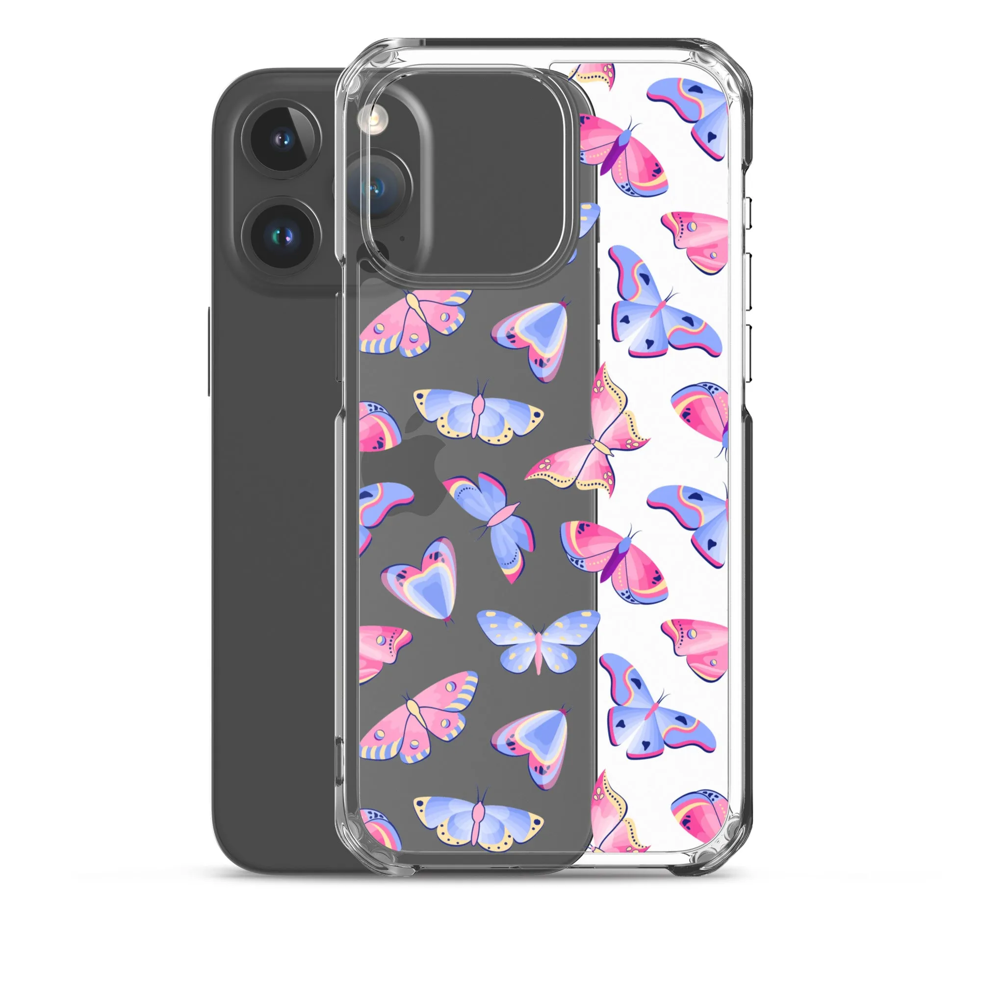 Butterfly Clear iPhone 16 15 14 13 12 Pro Max Case, Blue Pink Print Cute Aesthetic iPhone 11 Mini SE XS XR X 8 7 Clear Transparent Cover