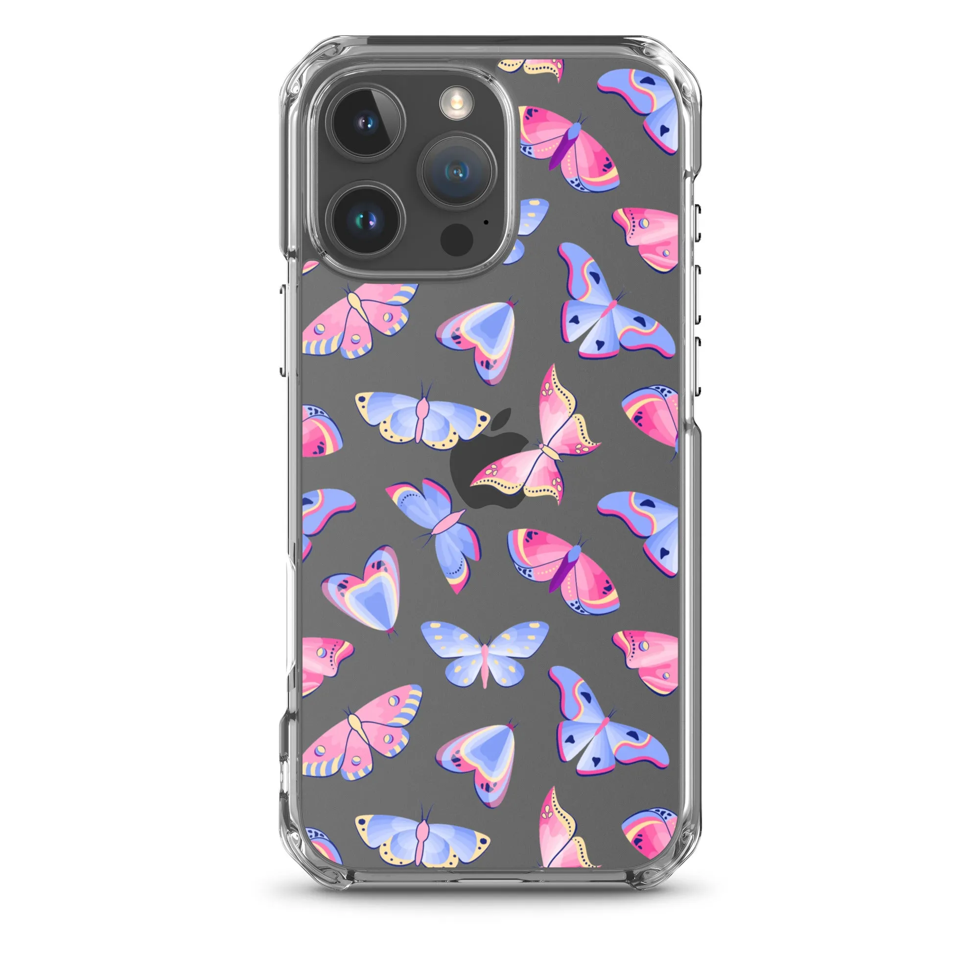 Butterfly Clear iPhone 16 15 14 13 12 Pro Max Case, Blue Pink Print Cute Aesthetic iPhone 11 Mini SE XS XR X 8 7 Clear Transparent Cover