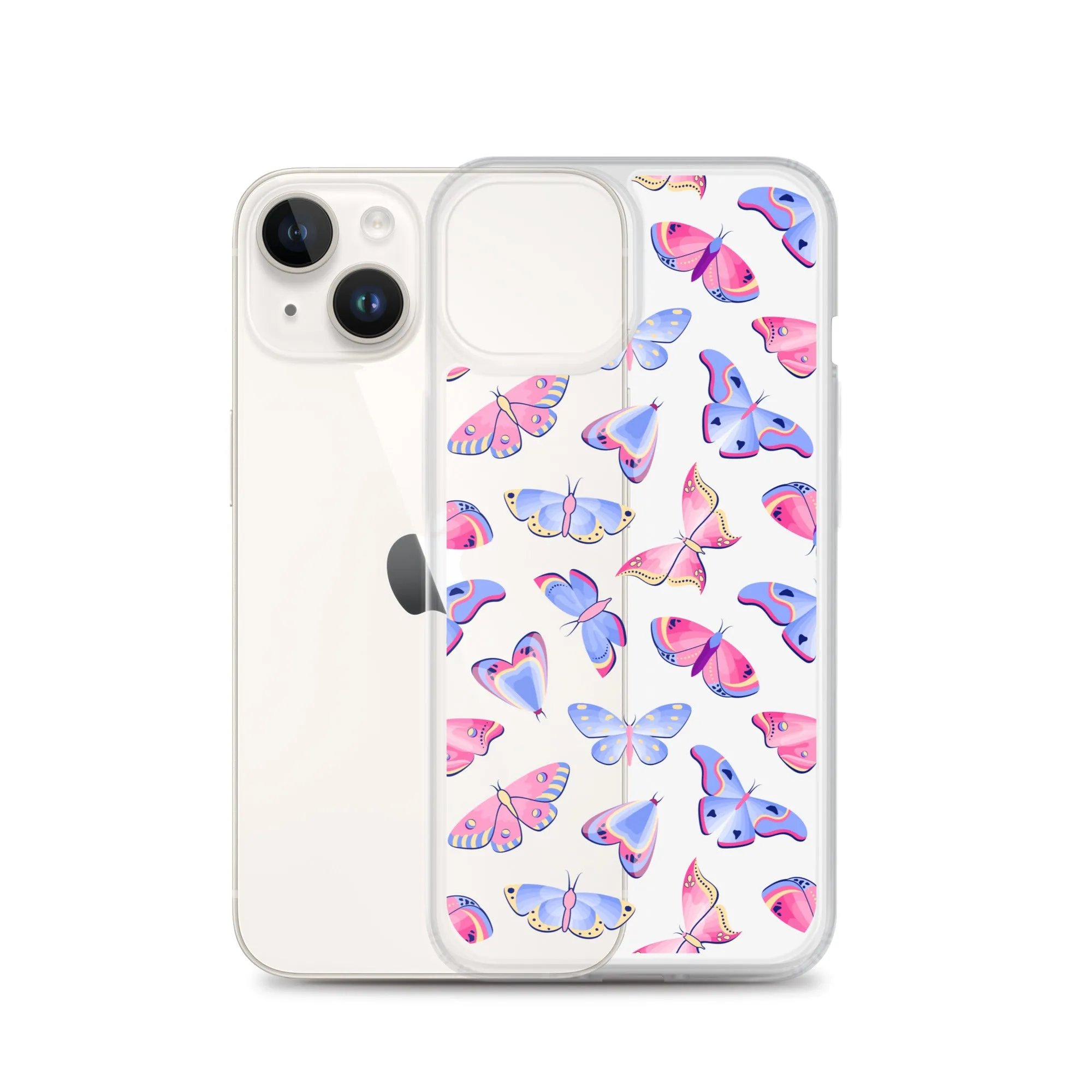 Butterfly Clear iPhone 16 15 14 13 12 Pro Max Case, Blue Pink Print Cute Aesthetic iPhone 11 Mini SE XS XR X 8 7 Clear Transparent Cover