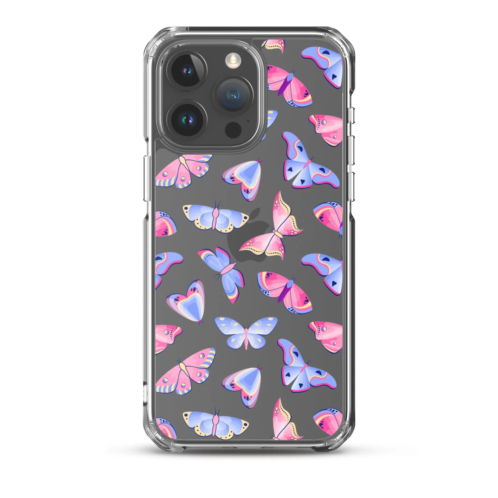 Butterfly Clear iPhone 16 15 14 13 12 Pro Max Case, Blue Pink Print Cute Aesthetic iPhone 11 Mini SE XS XR X 8 7 Clear Transparent Cover