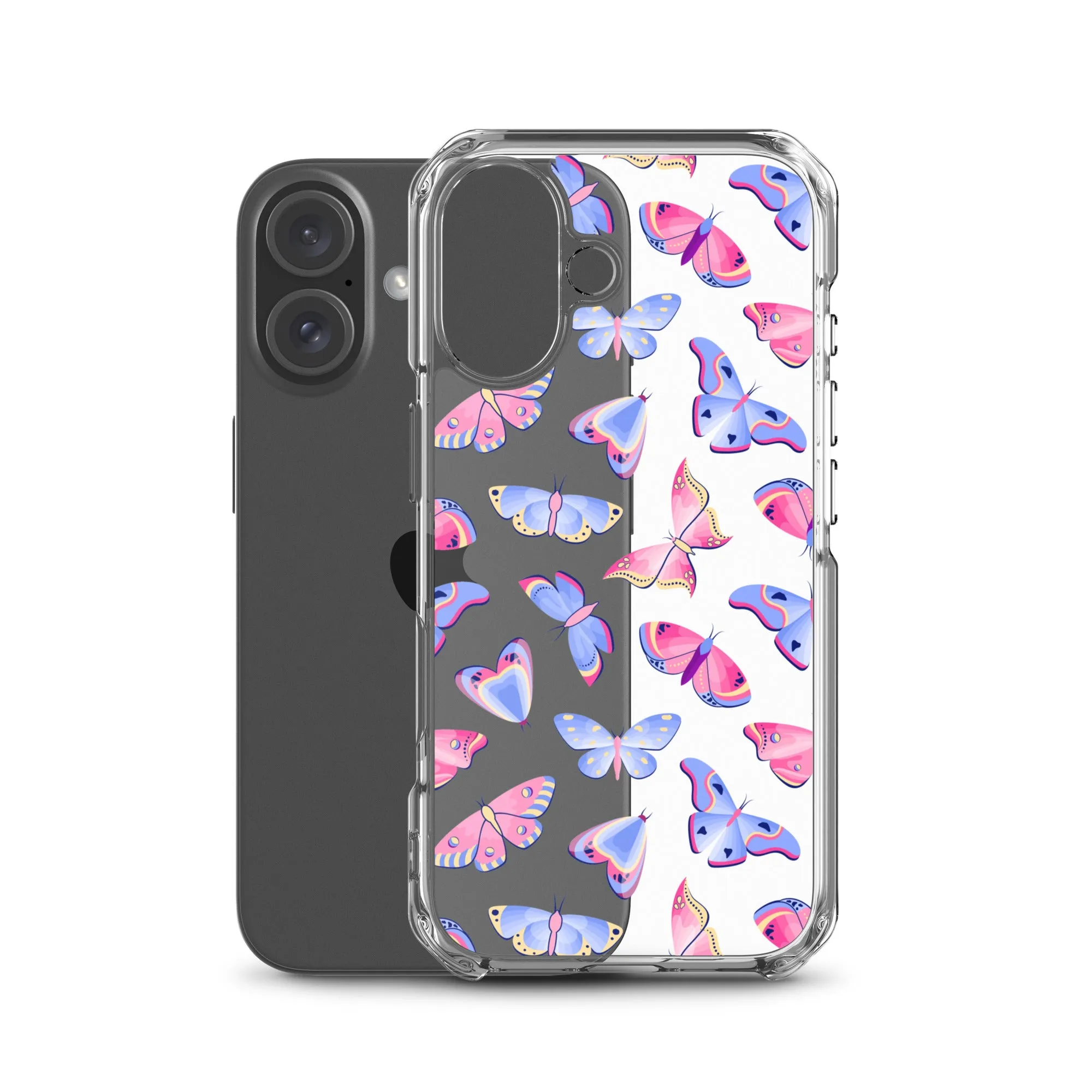 Butterfly Clear iPhone 16 15 14 13 12 Pro Max Case, Blue Pink Print Cute Aesthetic iPhone 11 Mini SE XS XR X 8 7 Clear Transparent Cover