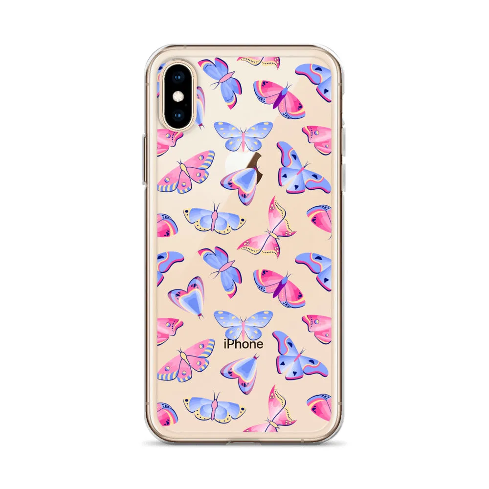 Butterfly Clear iPhone 16 15 14 13 12 Pro Max Case, Blue Pink Print Cute Aesthetic iPhone 11 Mini SE XS XR X 8 7 Clear Transparent Cover