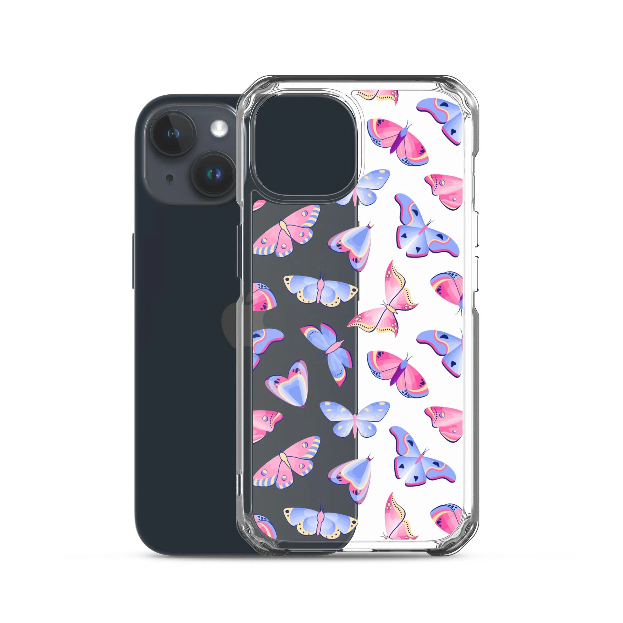 Butterfly Clear iPhone 16 15 14 13 12 Pro Max Case, Blue Pink Print Cute Aesthetic iPhone 11 Mini SE XS XR X 8 7 Clear Transparent Cover