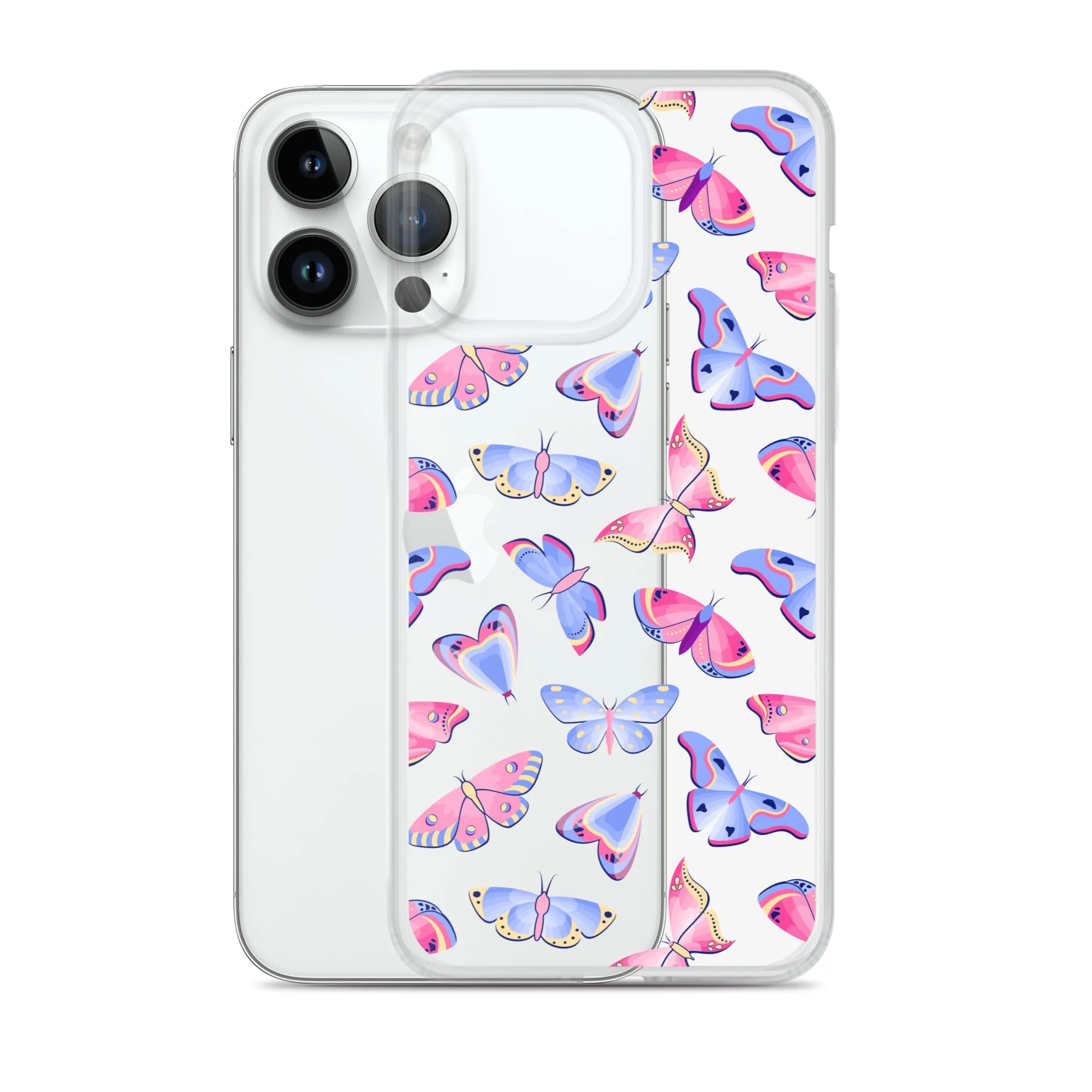 Butterfly Clear iPhone 16 15 14 13 12 Pro Max Case, Blue Pink Print Cute Aesthetic iPhone 11 Mini SE XS XR X 8 7 Clear Transparent Cover