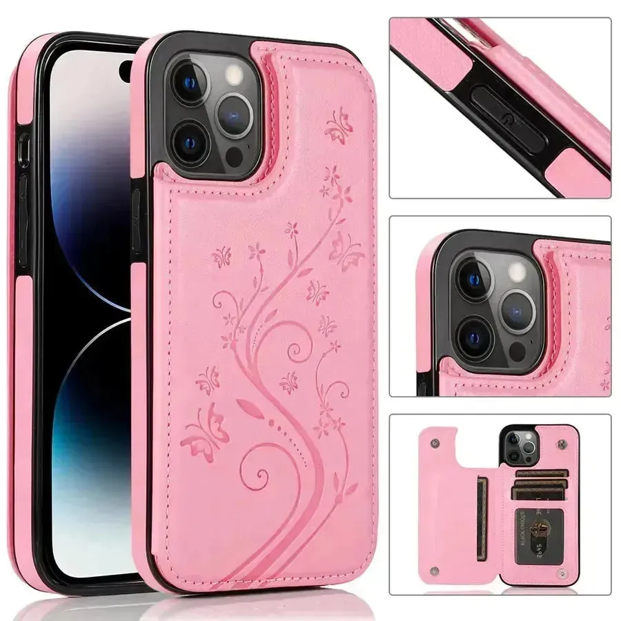 Butterfly Magnetic Flip Leather Phone Case (For iPhones)