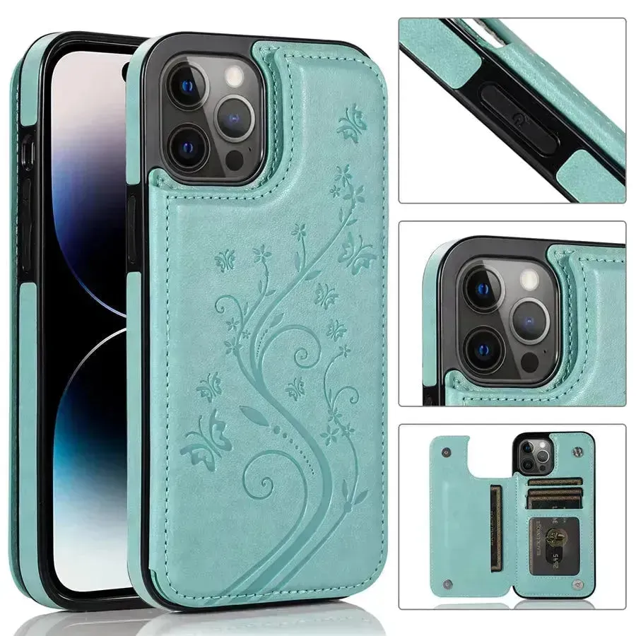 Butterfly Magnetic Flip Leather Phone Case (For iPhones)