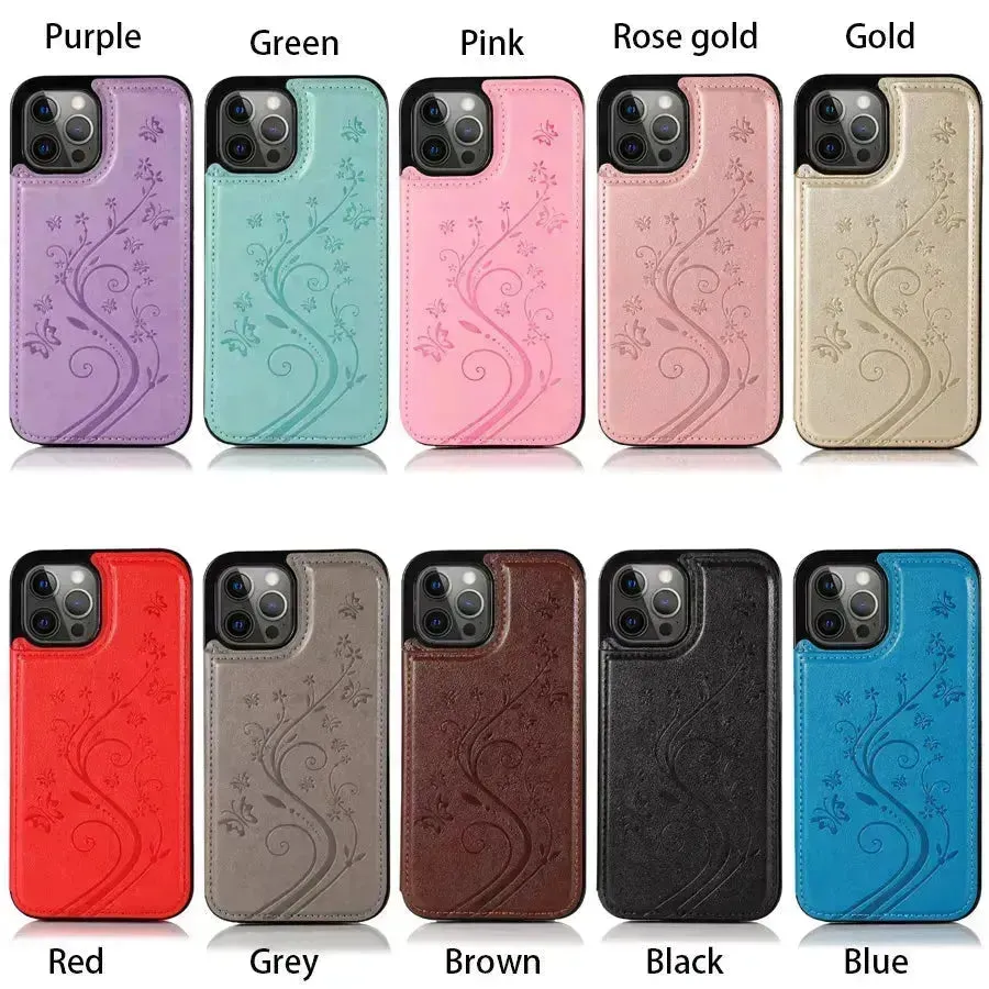 Butterfly Magnetic Flip Leather Phone Case (For iPhones)