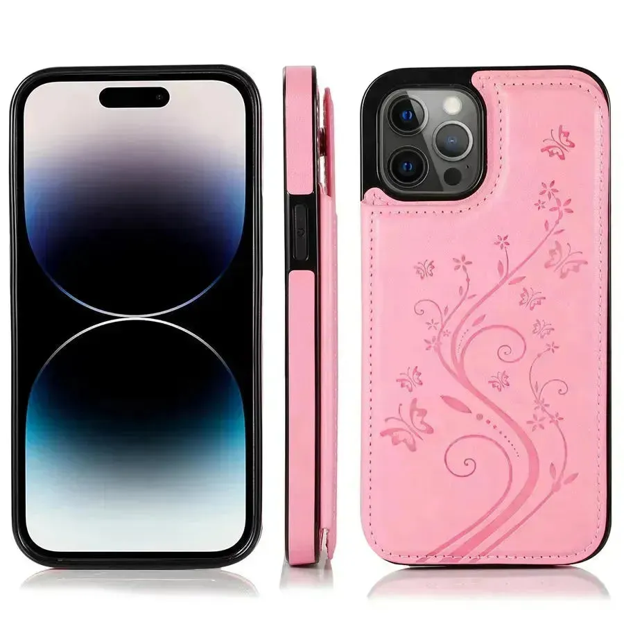 Butterfly Magnetic Flip Leather Phone Case (For iPhones)