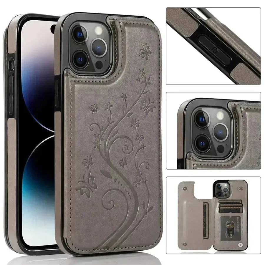 Butterfly Magnetic Flip Leather Phone Case (For iPhones)