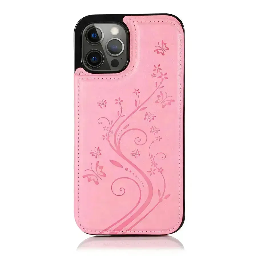 Butterfly Magnetic Flip Leather Phone Case (For iPhones)