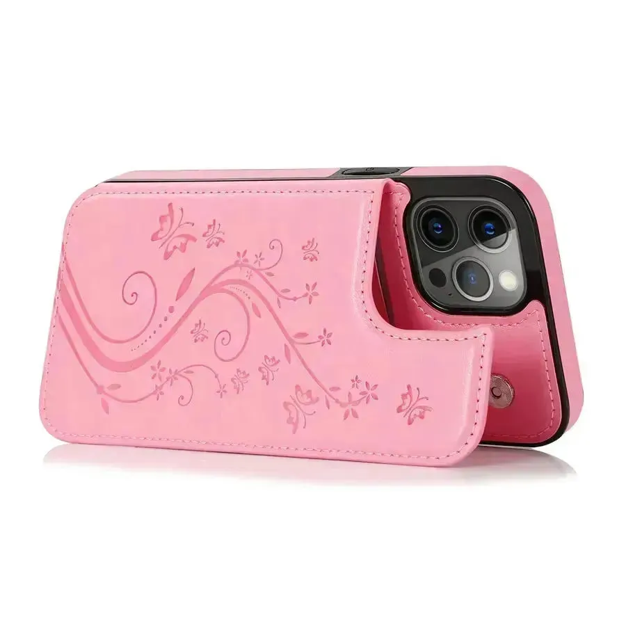 Butterfly Magnetic Flip Leather Phone Case (For iPhones)